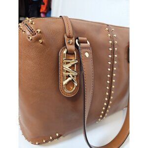 Michael Kors Astor Studded Leather Shoulder Bag Tote Large Brown 2004 NWT $498